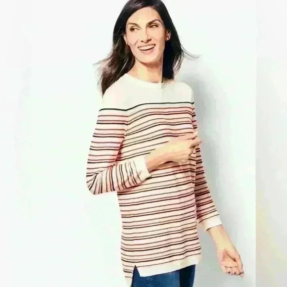 TALBOTS THREE-QUARTER-SLEEVE
POINTELLE‎ PULL-ON SWEATER - STRIPED Large Petite - Picture 1 of 7